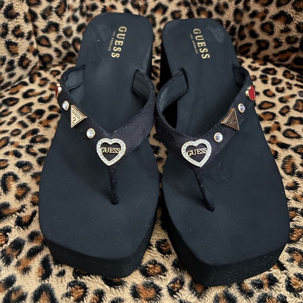 Guess Black Sandals with Heart Accents